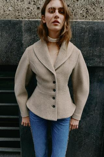 ZARA КУРТКА МЯГКАЯ С БАСКОЙ, СВЕТЛЫЙ ЖЕЛТО-КОРИЧНЕВЫЙ