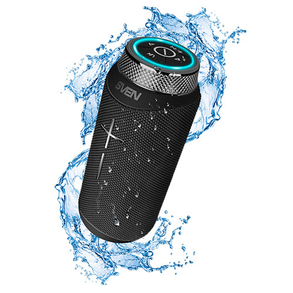 Портативная колонка SVEN PS-280, черный (12 Вт, Waterproof (IPx6), TWS, Bluetooth, FM, USB, microSD, 2400мА*ч)