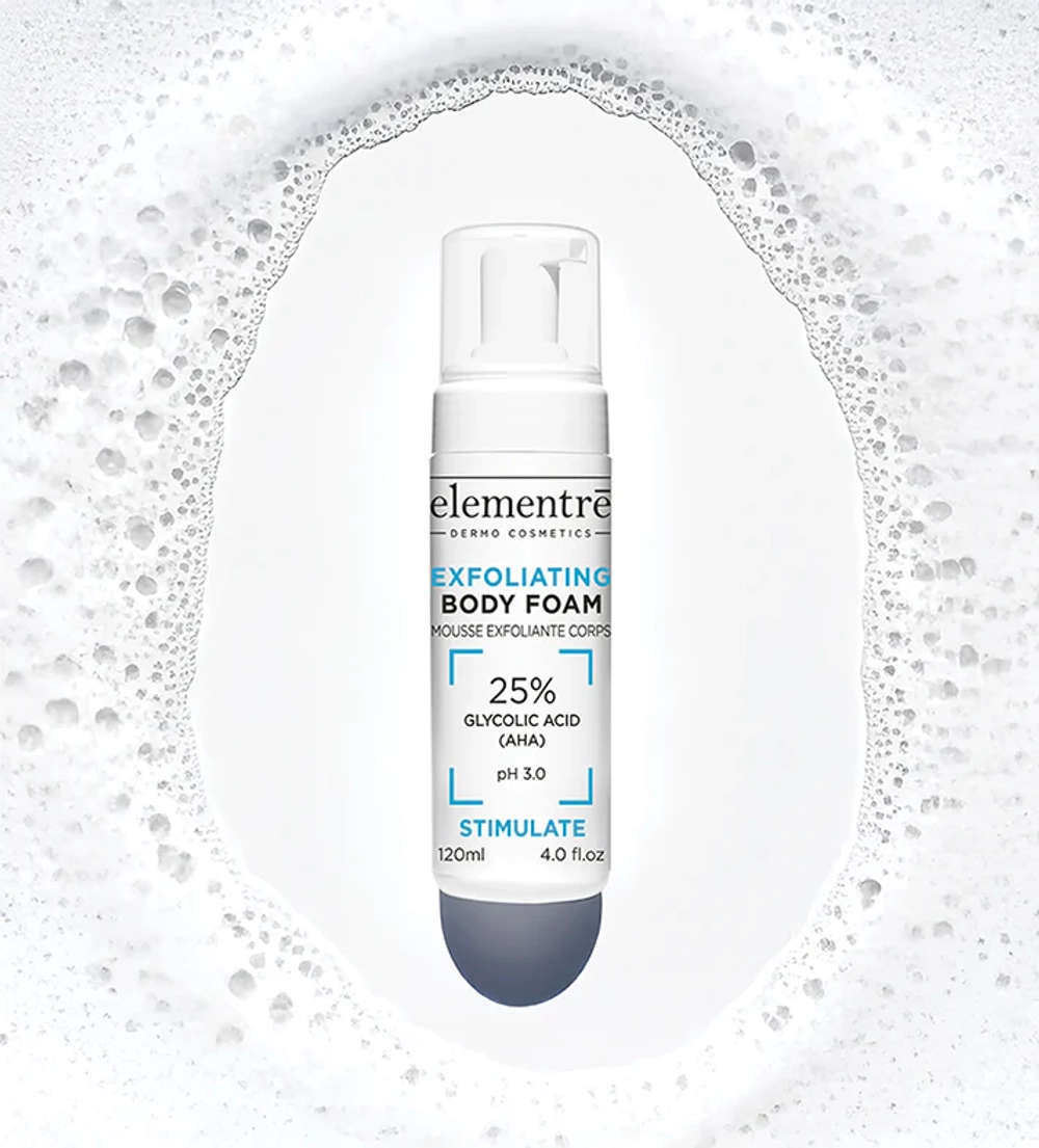 Пенка с АНА-кислотами 25% для тела 25% Alpha Hydroxy Acid Body Foam от Elementrè Dermo Cosmetics, Швейцария, для глубокого очищения и обновления кожи тела.