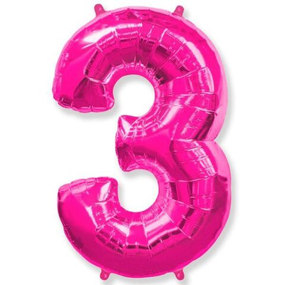 Шар фольга Цифра 3 Fuchsia Фуксия 102 см с гелием