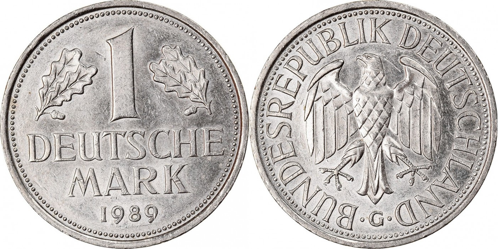 Германия - ФРГ 1 марка, 1989 G Орёл XF