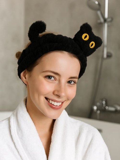 Повязка на голову GIRLY "Желтоглазый кот", черная