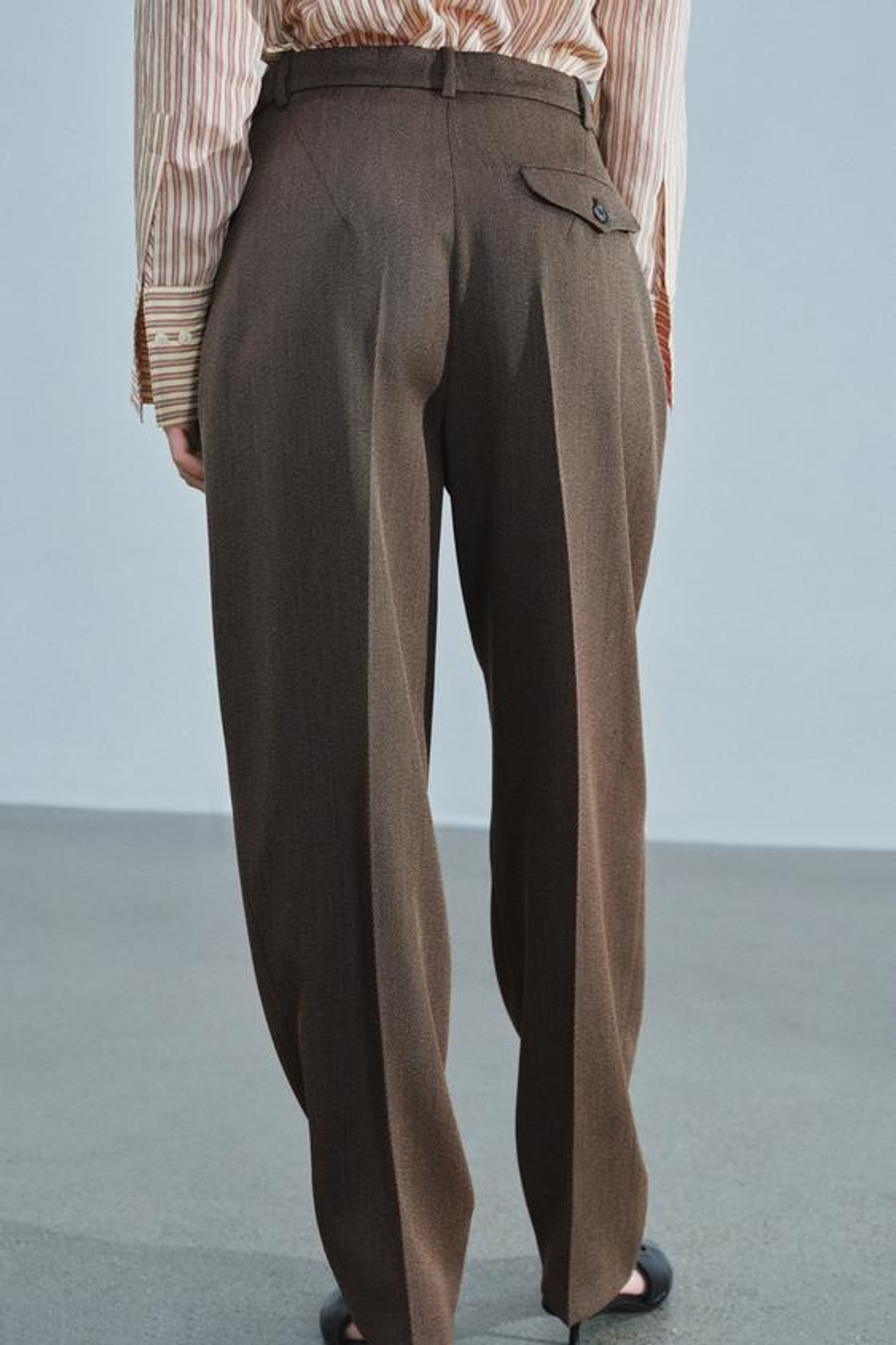 ZARA БРЮКИ BALLOON ИЗ СМЕСОВОЙ ШЕРСТИ ZW COLLECTION, КОРИЧНЕВЫЙ МЕЛАНЖ