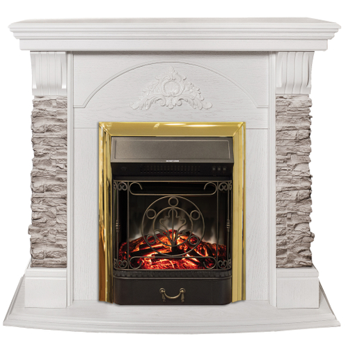 Каминокомплект Real Flame Athena GR WT с очагом Majestic Lux Brass