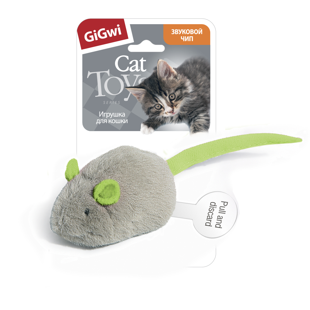 GiGwi 75536 Игрушка д/кошек Мышка со звуковым чипом, ткань