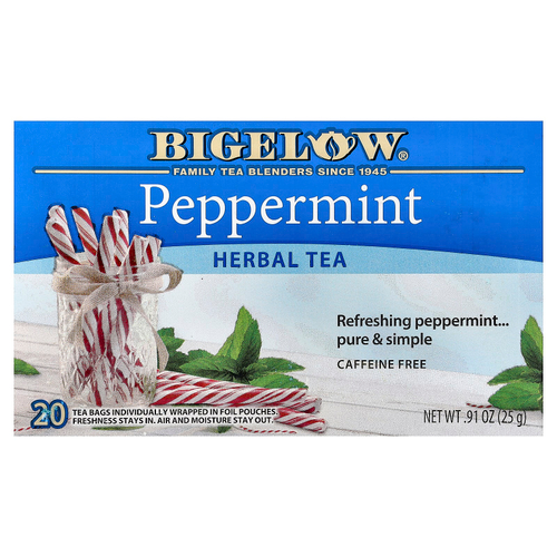 Bigelow, травяной чай, перечная мята, без кофеина, 20 чайных пакетиков, 25 г (0,91 унции)