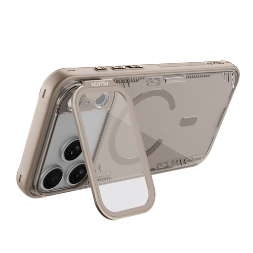 Чехол коричневого цвета с MagSafe на iPhone 17 Pro, серия Iceblade Prop Magnetic (версия с прозрачной крышкой объектива) от Nillkin