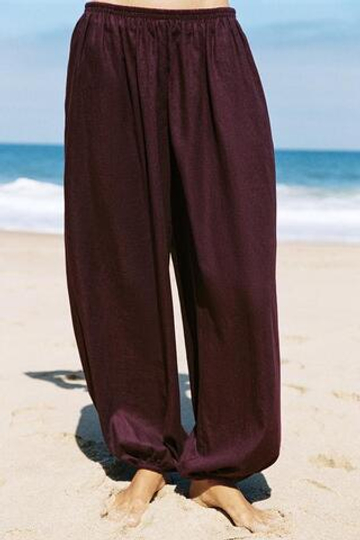 ZARA БРЮКИ-ШАРОВАРЫ ИЗ ЛЬНА, БАКЛАЖАНОВЫЙ