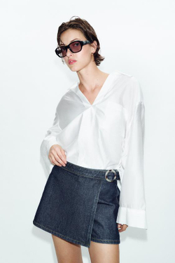 ZARA ДЖИНСОВЫЕ ЮБКА-ШОРТЫ Z1975 С ПРЯЖКОЙ, СИНИЙ