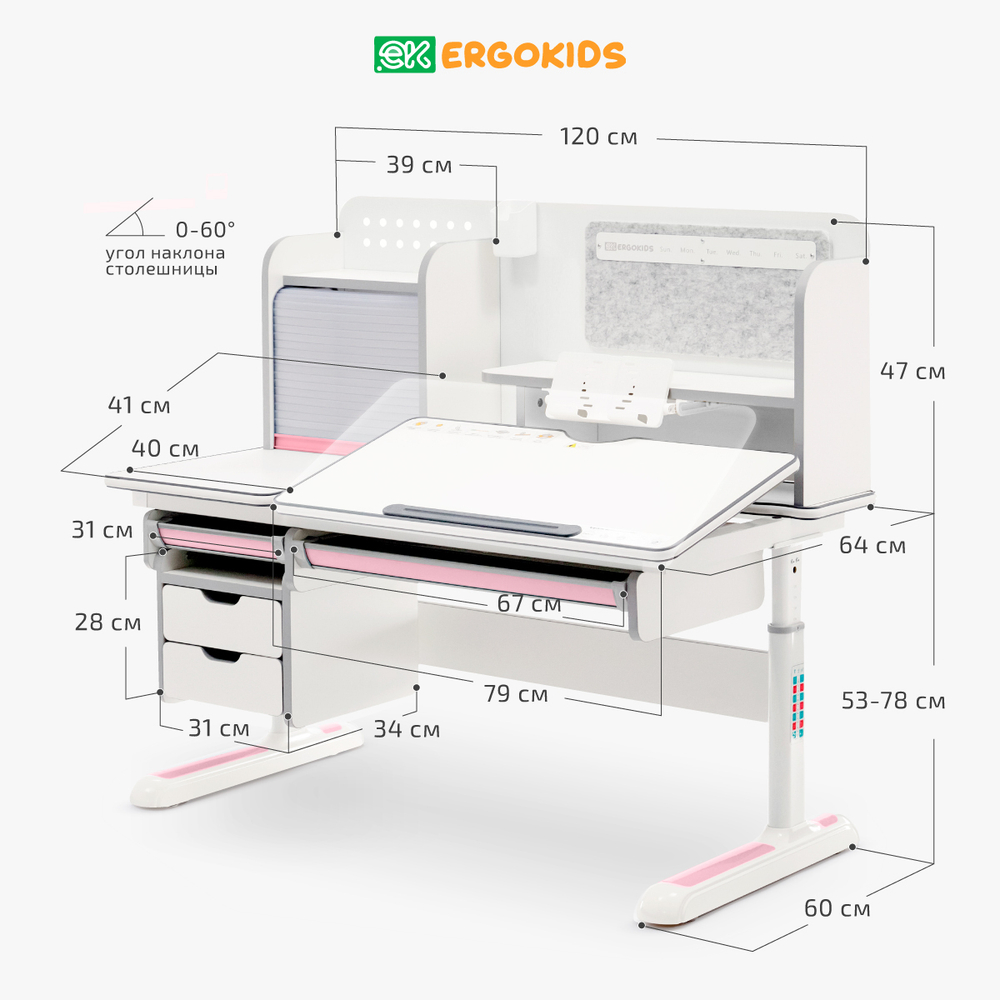 Стол письменный для школьника Ergokids Winnipeg Multicolor BD-630 MAX