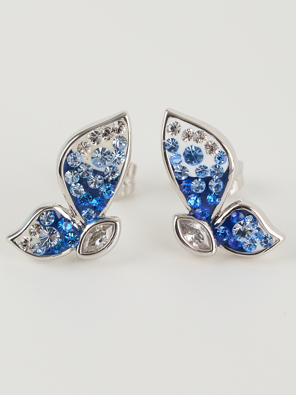 Серьги Голубая бабочка с кристаллами Swarovski