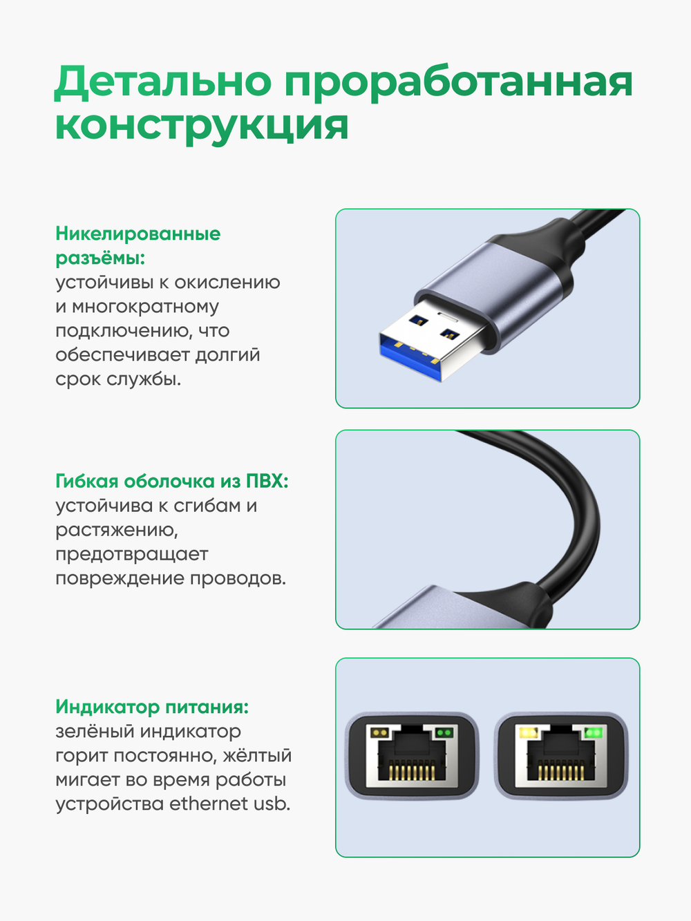Гигабитный LAN-адаптер USB 3.0 VegGieg | Сетевой адаптер RJ45 1000 Мбит/с | RTL-8153 | Без драйвера