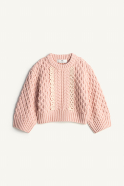 ZARA СВИТЕР С КРУЖЕВОМ - LIMITED EDITION, ПАСТЕЛЬНО-РОЗОВЫЙ