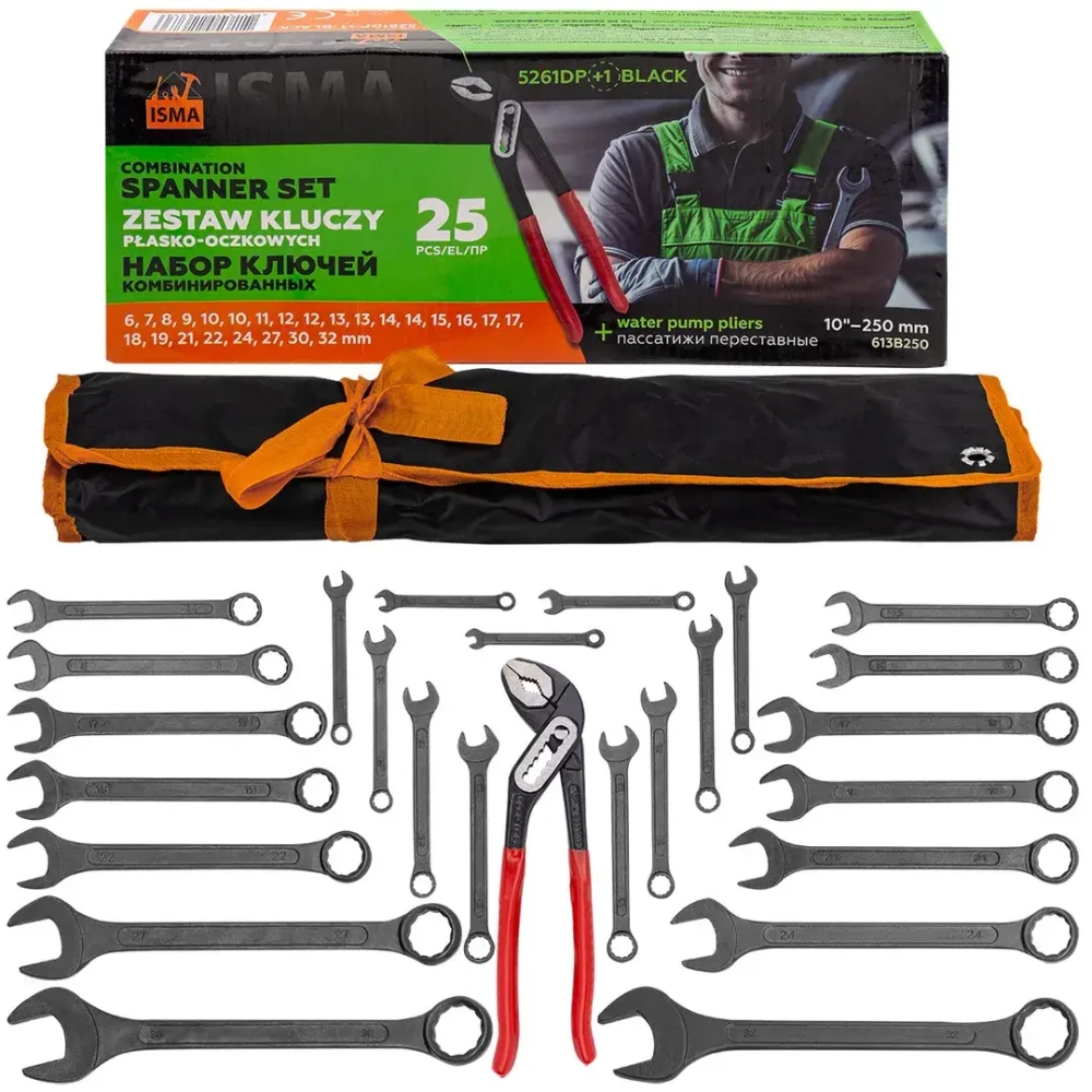 Набор ключей комбинированных и рожковых 25пр. ISMA ISMA-5261DP+1 BLACK