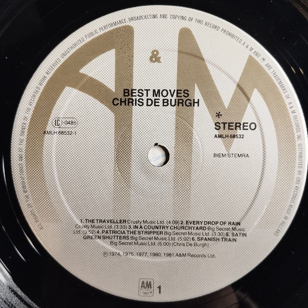 Винтажная виниловая пластинка LP Chris de Burgh Best Moves (Holland 1981)