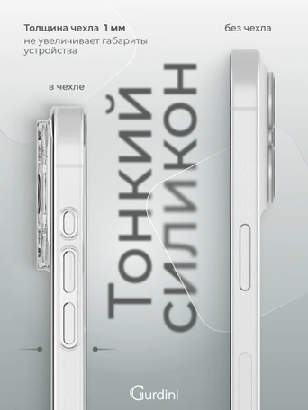 Чехол накладка iPhone 14 Pro Max 6.7" Gurdini Ultra Twin силикон 1 mm с защитой камеры прозрачный