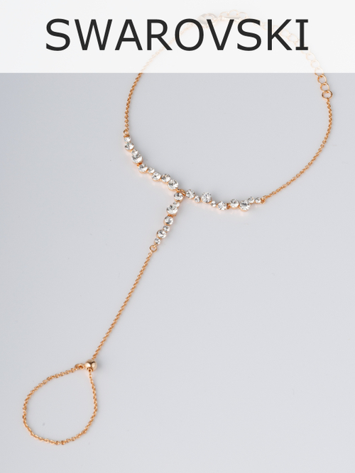 Слейв-браслет Лика на руку с кольцом и камнями Swarovski
