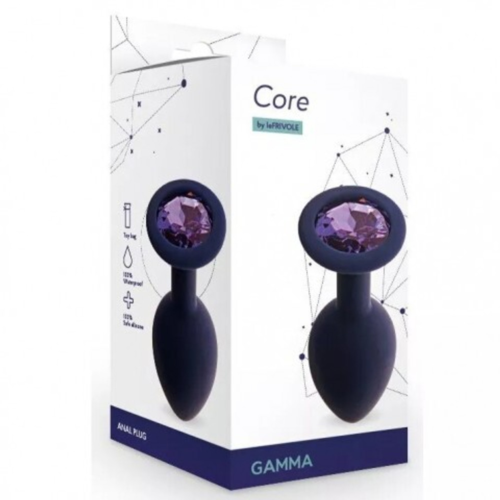 Анальная пробка с кристаллом Gamma, цвет Черничный + фиолетовый кристалл  (CORE) (M)