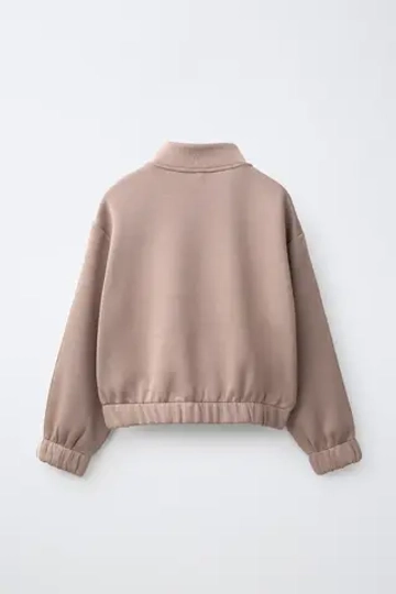 ZARA СПОРТИВНАЯ КУРТКА С КОНТРАСТНЫМ КАНТОМ, СЕРОВАТО-КОРИЧНЕВЫЙ