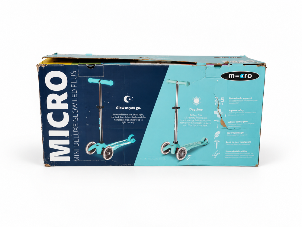 Самокат Mini Micro Deluxe Glow Plus (светящийся) LED ледниковый аква дисконт