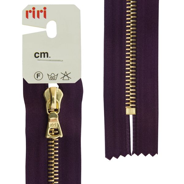 Молния металл RIRI Т6 (6 мм) 1 зам., н/раз., 16 см, Gold, атласная тесьма, цв.2510, фиолетовый темн., 1 шт