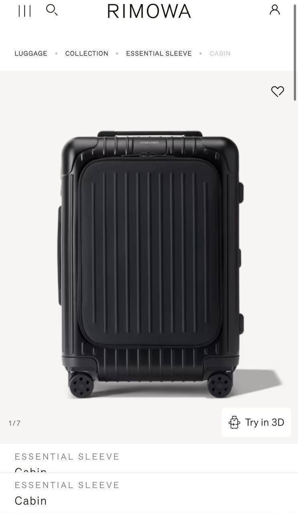 Дорожный чемодан Rimowa Essential Sleeve Cabin с карманом для ноутбука