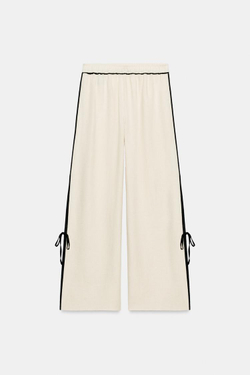 ZARA БРЮКИ ИЗ 100% ЛЬНА С ОКАНТОВКОЙ — ZW COLLECTION, БЕЖЕВЫЙ