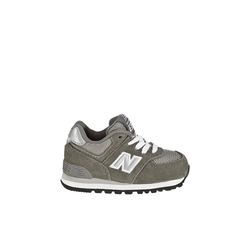 alt="Кроссовки New Balance 574 для дошкольников темно-зеленого цвета с зернистой кожей вид спереди"