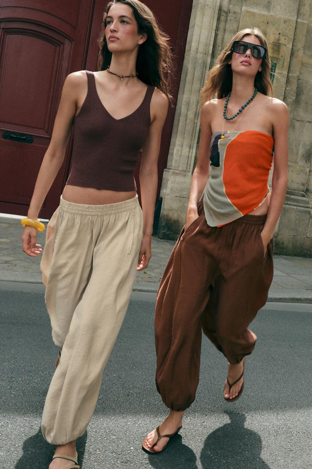 ZARA ОБЪЕМНЫЕ БРЮКИ-ШАРОВАРЫ, КОРИЧНЕВЫЙ