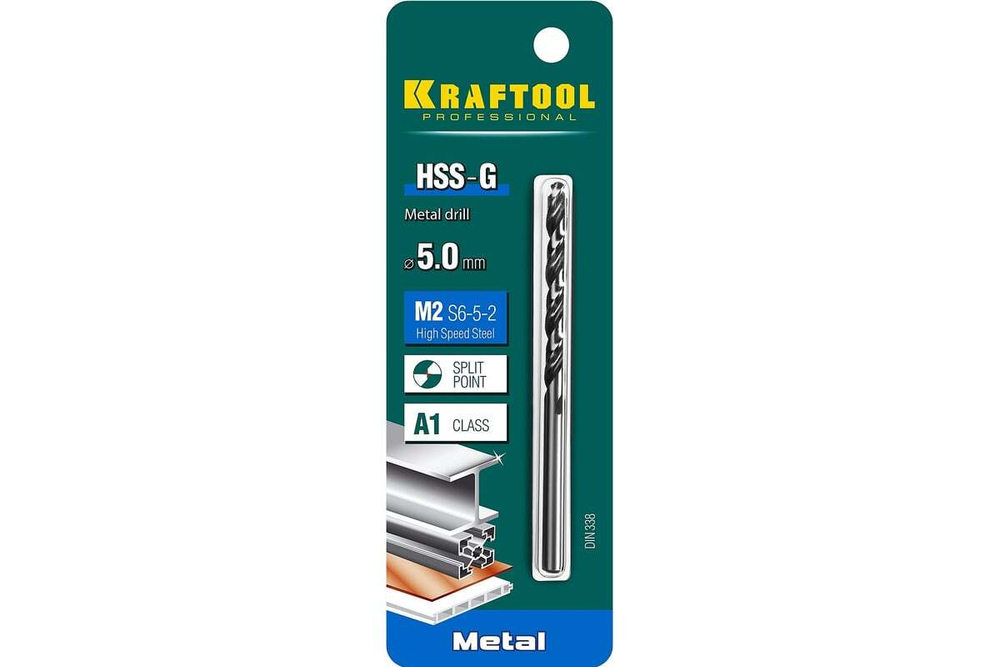 Сверло по металлу HSS-G 5.0 х86мм, сталь М2(S6-5-2) KRAFTOOL