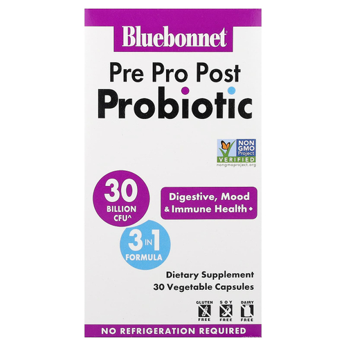 Bluebonnet Nutrition, Pre, Pro, постпробиотический продукт, 30 растительных капсул