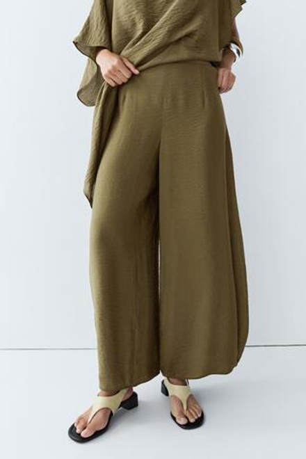 Massimo Dutti Струящейся брюки с широкими штанинами, хаки