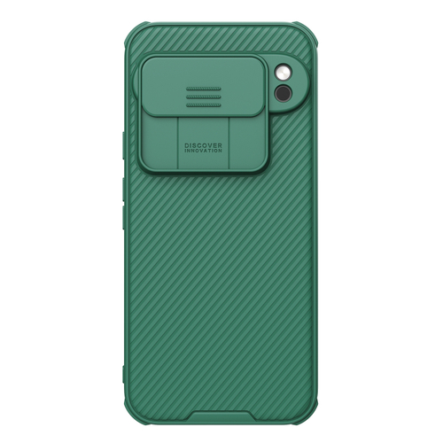 Двухкомпонентный чехол зеленого цвета (Dark Green) от Nillkin с защитной шторкой для камеры на Google Pixel 9 Pro XL, серия CamShield Pro Case