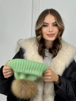 шапка ангора с меховым помпоном зимняя пушистая стильная