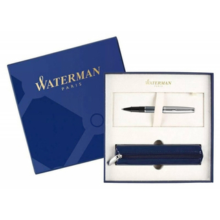 Подарочный набор Ручка роллер Waterman Embleme цвет GREY CT, цвет чернил: черный с чехлом на молнии