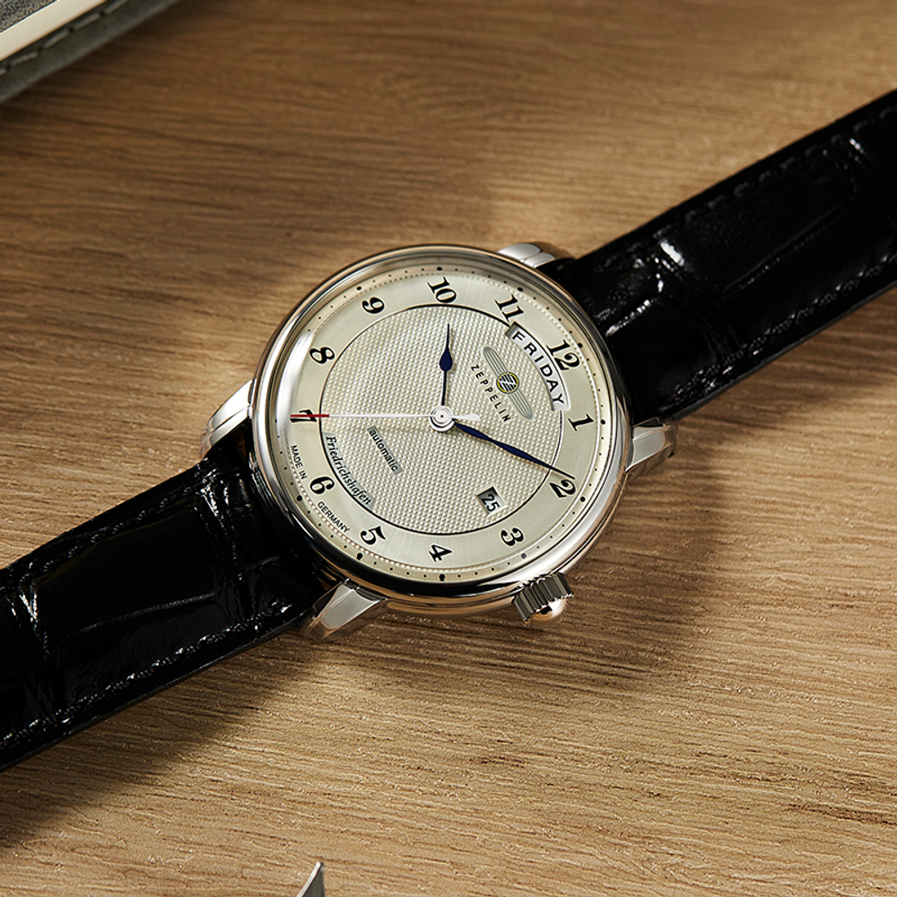 ZEPPELIN Automatic Mechanical Movement Men"s Watches Watch Silver Dial Stainless Steel Case Cow Leather Strap
