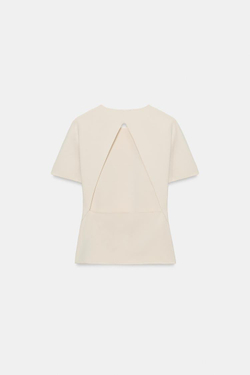 ZARA ТОП С ВЫРЕЗОМ И КОРОТКИМИ РУКАВАМИ, ЭКРЮ