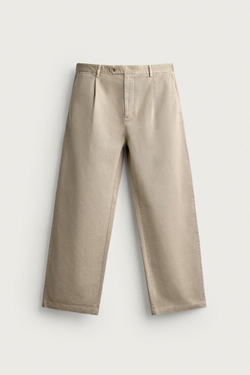 ZARA БРЮКИ ЧИНОС RELAXED FIT СО СКЛАДКАМИ, РЫЖЕВАТО-КОРИЧНЕВЫЙ