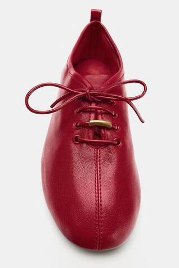 ZARA КОЖАНЫЕ ТУФЛИ-ДЕРБИ, КРАСНЫЙ