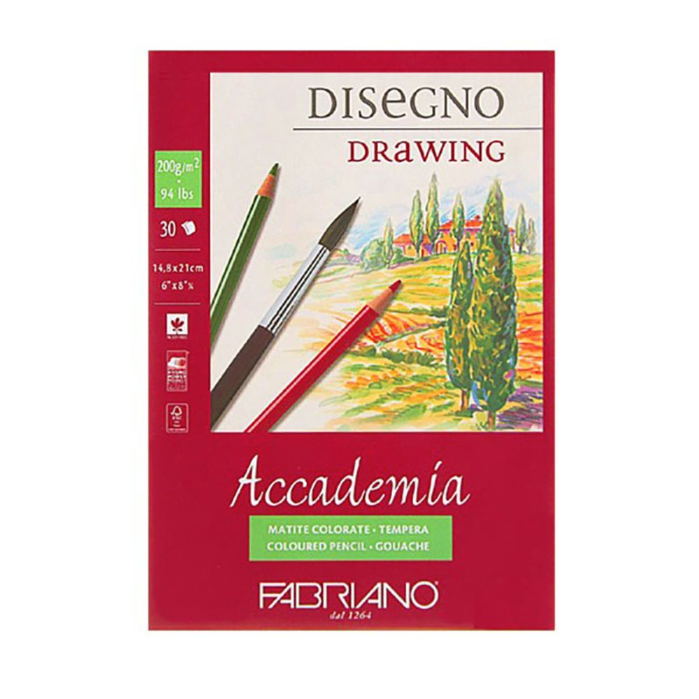 Альбом для эскизов AccaDemia 200 г/м², A5 14.8х21 см, склейка с одной стороны 30 л, Fabriano 41201421