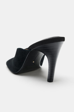ZARA КОЖАНЫЕ МЮЛИ НА КАБЛУКЕ ZW COLLECTION, ЧЕРНЫЙ