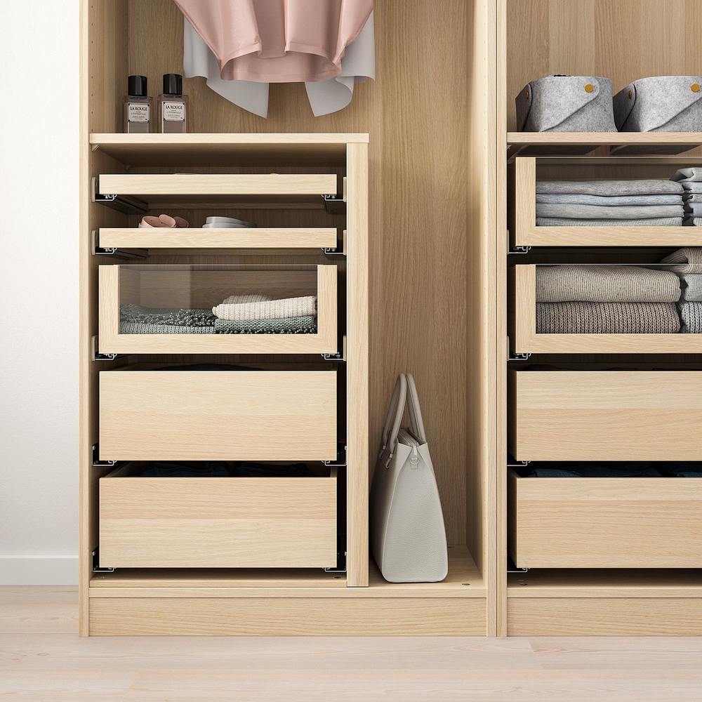IKEA KOMPLEMENT  (ИКЕА КОМПЛЕМЕНТ)  -  Ящик со стеклянным фронтом - имитация беленого дуба 50x58 см