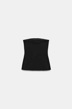 ZARA ЭЛАСТИЧНЫЙ ТОП БЕЗ БРЕТЕЛЕЙ С РАЗРЕЗАМИ, ЧЕРНЫЙ