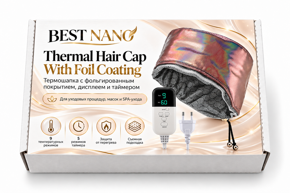 BEST NANO Thermal Hair Cap With Foil Coating Термошапка с фольгированным покрытием, дисплеем и таймером