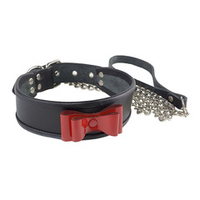 Чёрный ошейник 40см с красным лаковым бантом и поводком Sitabella BDSM Accessories 3129-1