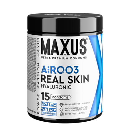 MAXUS Air 003 Real Skin Hyaluronic - Ультратонкие презервативы с гиалуроновой кислотой, 15 шт