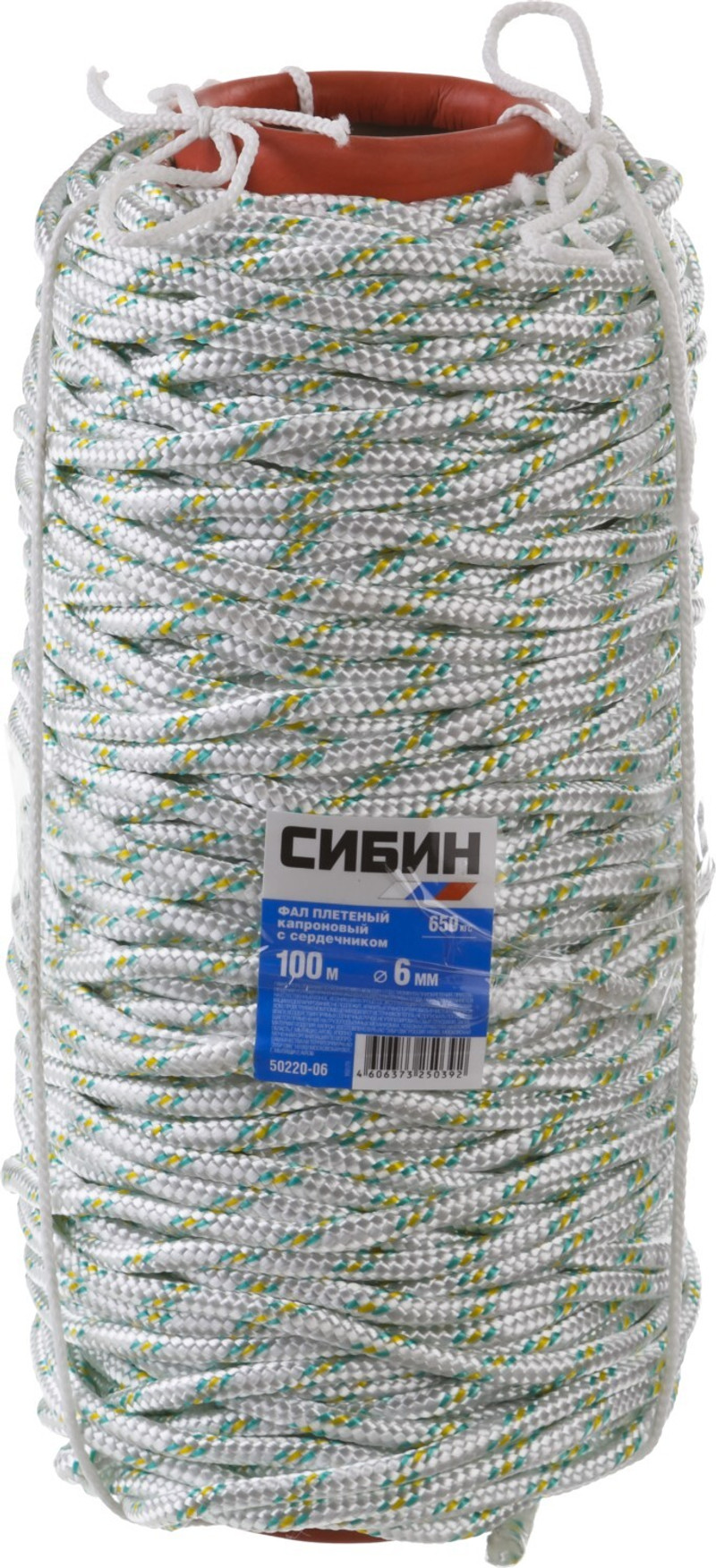 СИБИН d 6 мм, 16-прядный, 100 м, плетеный, с сердечником, капроновый фал (50220-06)