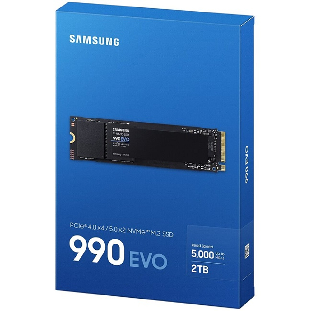 Жесткий диск SSD M.2 2Tb Samsung 990 EVO, 5000/4200MBs, 900000 IOPS, TLC 3D NAND, PCI-E4.0x4 (MZ-V9E2T0B/AM)