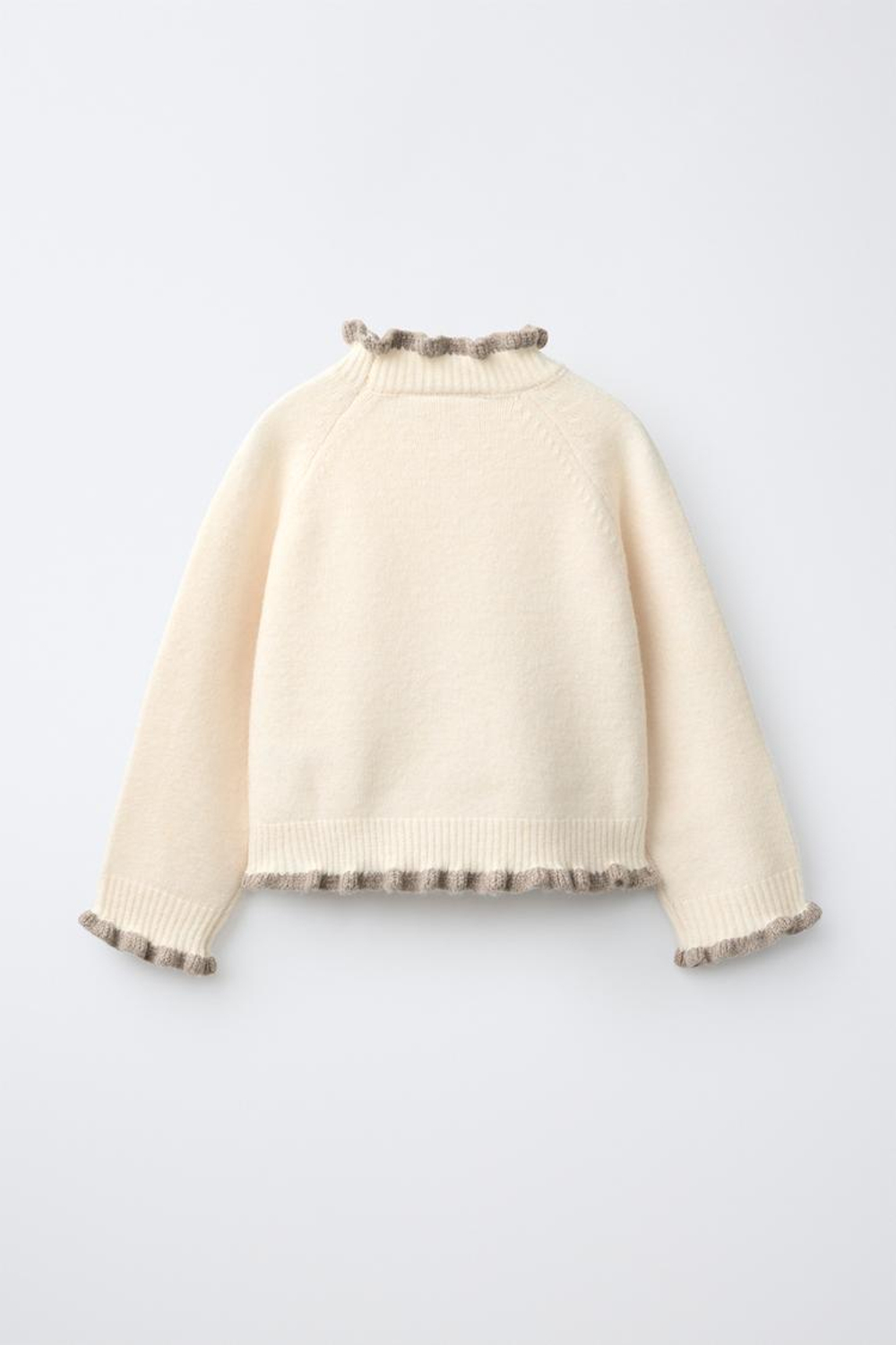 ZARA ТРИКОТАЖНЫЙ СВИТЕР С КОНТРАСТНЫМИ ВОЛАНАМИ, ЭКРЮ
