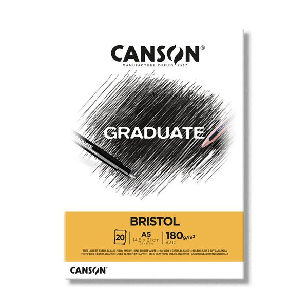 Альбом для черчения Graduate Bristol 180 г/м², A5 14.8х21 см, склейка с одной стороны 20 л, Canson C400110382